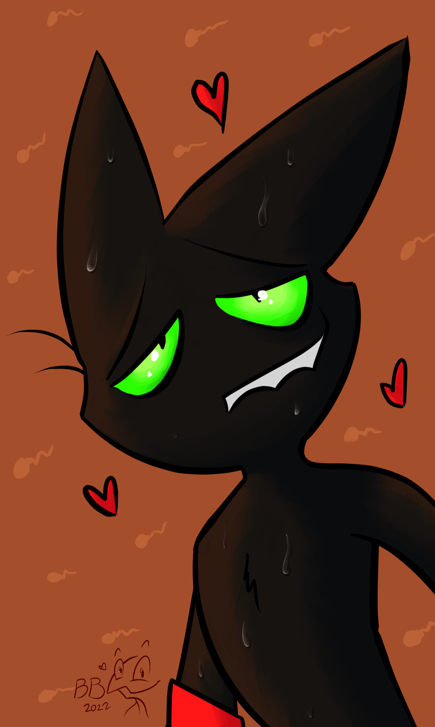 1boy 2022 big_ears big_eyes biting_lip black_arms black_chest black_ears black_face black_fur black_neck black_whiskers cartoon_network chest_tuft closed_smile colored dated digital_drawing_(artwork) digital_media_(artwork) eyebrows fanart feline feline front_view furry_only gloves gloves_only green_eyes half-closed_eyes half-length_portrait happy heart implied_sex light logo looking_pleasured looking_up male_anthro male_only mao_mao:_heroes_of_pure_heart mostly_nude mostly_nude_anthro mostly_nude_male open_smile orange_background red_gloves red_heart shaded sheriff_mao_mao_mao signature simple_background slim slim_anthro slim_male smile solo solo_anthro solo_male sperm sperm_cell suggestive sweat sweatdrop sweaty_arms sweaty_chest sweaty_ears sweaty_face thebigblackcod toony whiskers