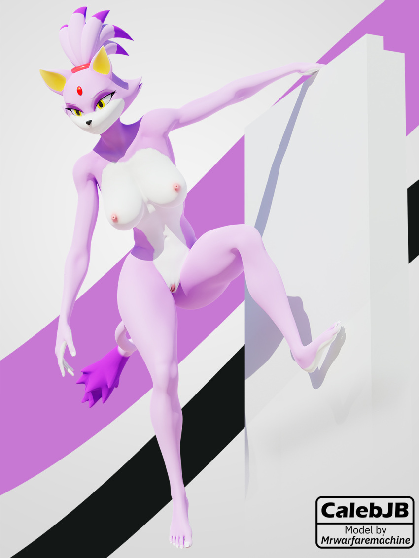 3d 5_toes anthro barefoot blaze_the_cat blender_(software) breasts calebjb digital_media_(artwork) domestic_cat feet felid feline felis female fur furry furry_only genitals hair hi_res humanoid_feet mammal naked nipples nude parkour pinup plantigrade pose purple_body purple_fur pussy sega simple_background solo sonic_(series) tail toes video_games warfaremachine