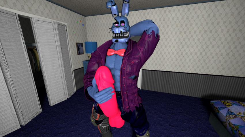 bara barazoku bonnie_(fnaf) five_nights_at_freddy's five_nights_at_freddy's_4 genitals lagomorph leporid male male_only mammal masturbation muscular nightmare_bonnie penis rabbit scottgames solo video_games yuuki_momofox