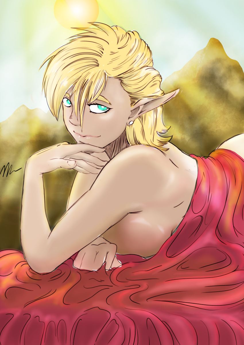 almost_naked barragano big_ass big_breasts big_butt blanket blonde_hair breasts cover covered_nipples covering elf elf_ears elf_female elf_girl huge_breasts naked pointy_ears