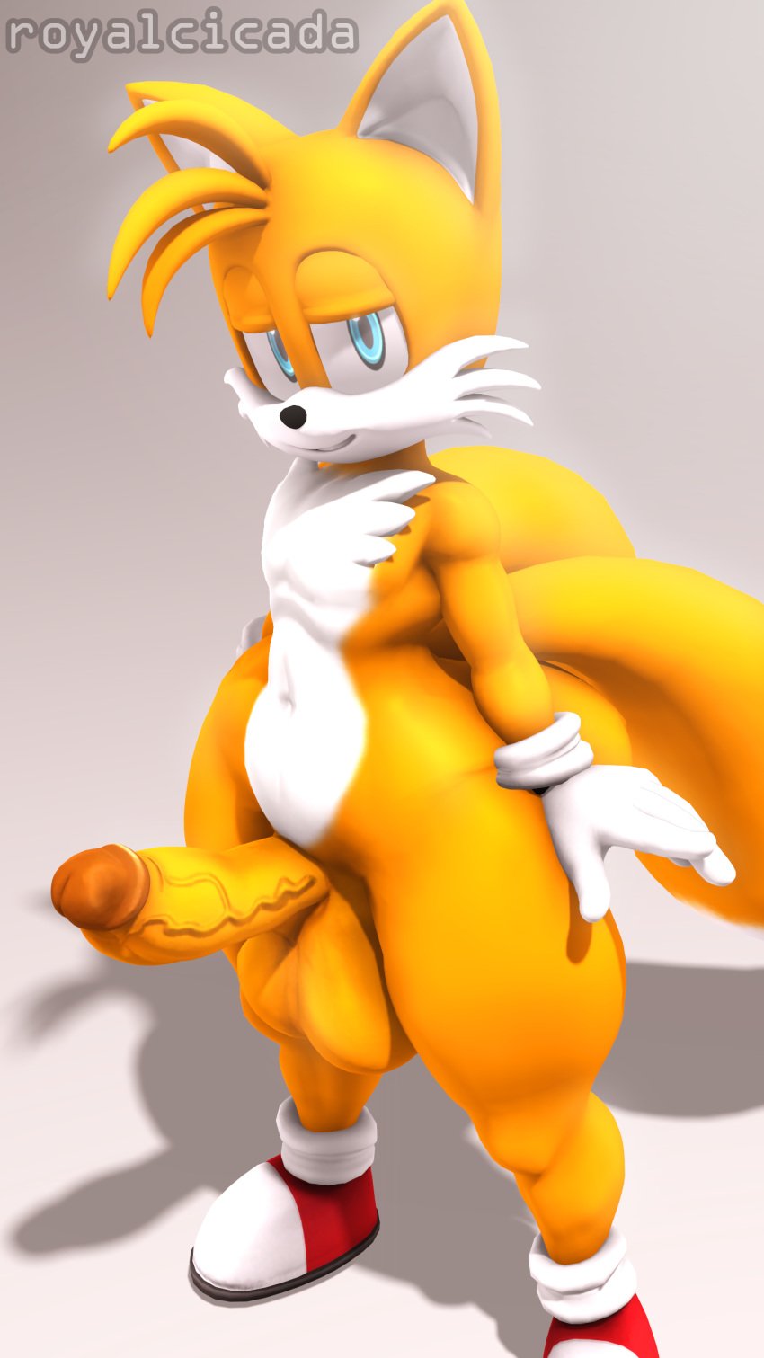 2_tails 3d_(artwork) absurd_res anthro ass balls big_balls big_butt big_penis biped blue_eyes canid canine clothing digital_media_(artwork) femboy fox fur genitals gloves handwear hi_res looking_at_viewer looking_up male mammal mostly_nude multi_tail penis royal_cicada sega solo sonic_(series) sonic_the_hedgehog_(series) source_filmmaker tail tails thick_thighs twink white_body white_fur wide_hips yellow_body yellow_fur