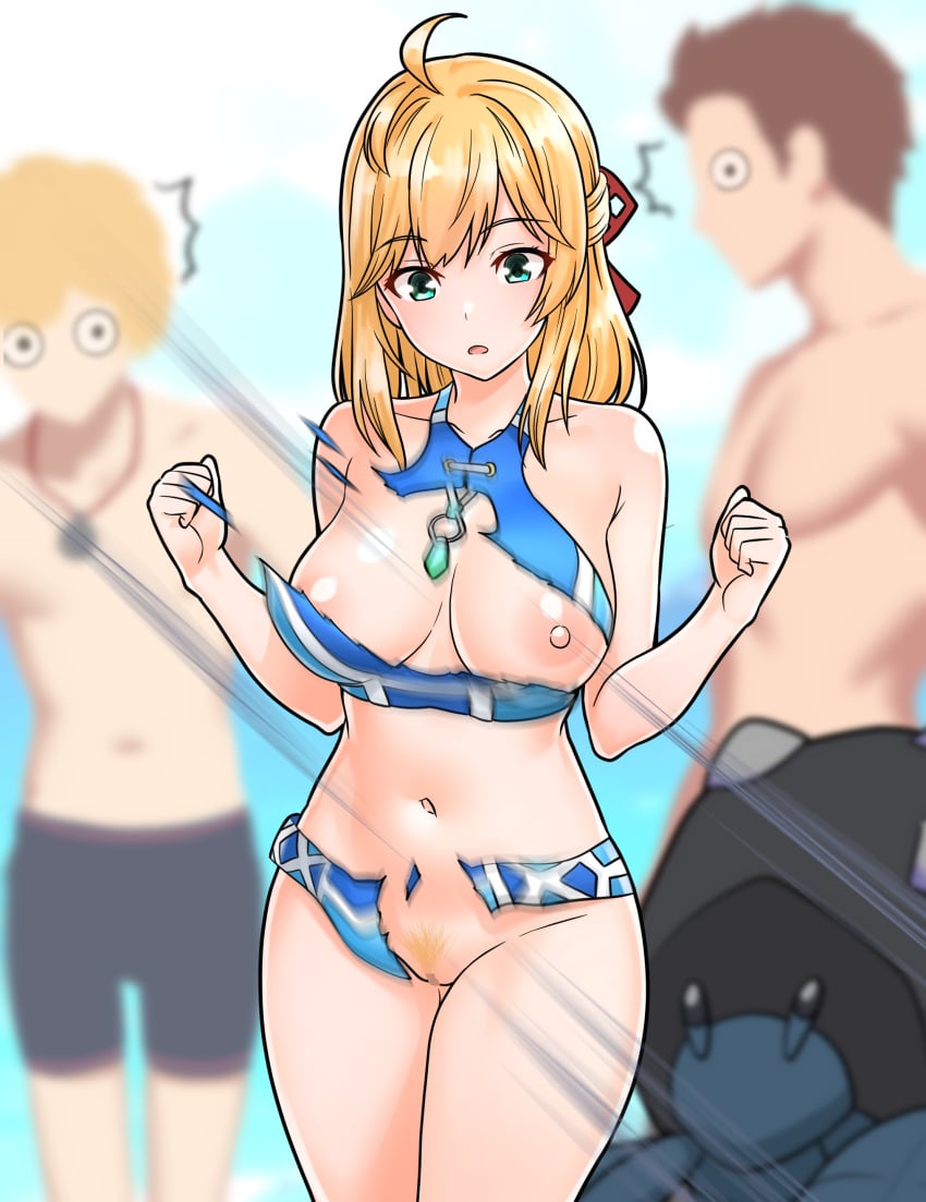 1girls artist_request background_character background_characters big_breasts bikini blonde-haired_female blonde-haired_male blonde_female blonde_hair blonde_male blonde_pubic_hair blue_eyes breasts breasts_out exposed_breasts exposed_nipples exposed_pussy fiora_(xenoblade) forced forced_exposure large_breasts light-skinned_female light-skinned_male light_skin long_hair nude nude_female pubes pubic_hair public_exposure public_indecency public_nudity pussy red_hair reyn_(xenoblade) ripped_clothing ripped_pantyhose shulk_(xenoblade) stripped stripped_naked swimsuit thick_thighs thighs torn_clothes torn_pantyhose vagina wardrobe_malfunction xenoblade_(series) xenoblade_chronicles