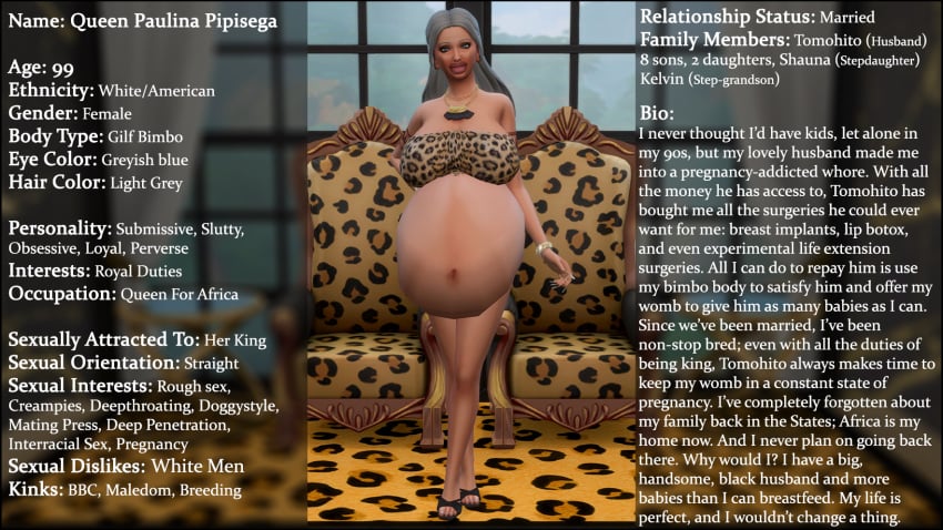 3d big_boobs big_breasts big_lips big_tits character_sheet english english_text gilf grey_hair high_heels high_resolution huge_belly hyper_pregnancy hyper_pregnant hyper_pregnant_belly leopard_print massive_belly mature mature_female mature_woman original_character original_characters paulina_reeley(sim_doe) pregnancy pregnant pregnant_belly pregnant_female sim_doe sims sims4 sims_4 tanned tanned_body tanned_female tanned_skin text the_sims the_sims_4