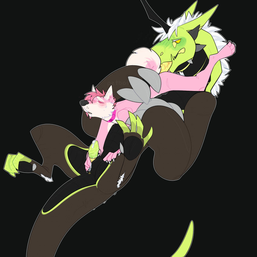 1:1 2014 69_position anal animal_genitalia anthro anus black_body black_penis bodily_fluids canid canine canis claws collar curled_tail digital_media_(artwork) digitigrade domestic_dog dragon drooling duo erection fur genital_fluids genital_slit genitals green_claws green_penis hair hi_res horn husky knot male male/male male_penetrating mammal nordic_sled_dog nude open_mouth oral penetration penis petbot pink_body pink_collar pink_fur pink_hair rimming saliva scalie sex signature sion_allona slit spitz tongue white_body white_fur white_hair