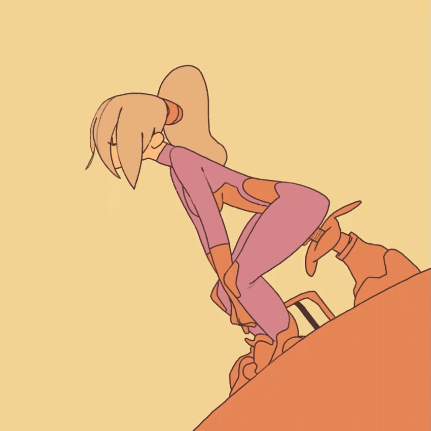 ambiguous_penetration animated bent_over blonde_hair bouncing_breasts closed_eyes female female_only fiftyxyee fucking_machine gif masturbation original_character ponytail pussy_juice sex_machine simple_background solo solo_female