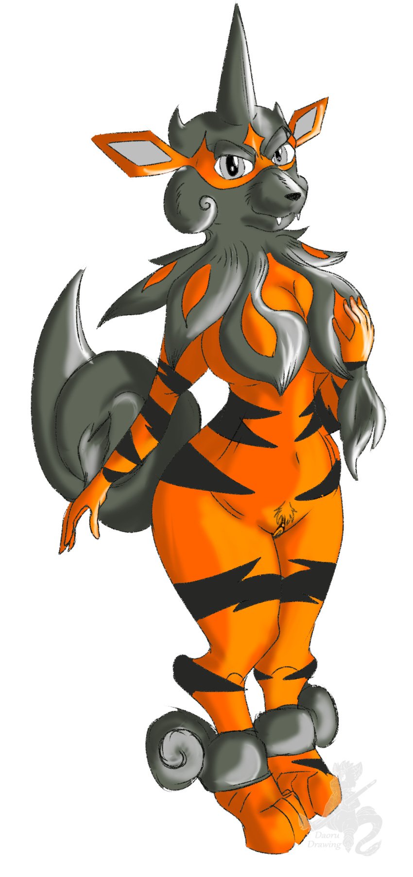 absurd_res anthro anthrofied arcanine breasts daoru-drawing female genitals hi_res hisuian_arcanine nintendo pokemon pokemon_(species) pokemon_legends:_arceus pussy regional_form_(pokémon) solo