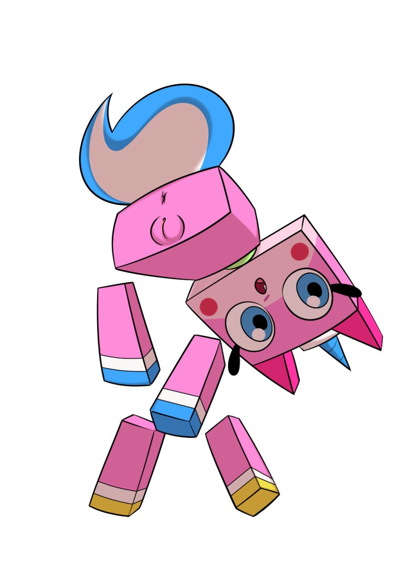 2021 alpha_channel anus dzk felid feline female feral floating_limbs genitals hi_res horn lego looking_at_viewer looking_back looking_back_at_viewer mammal nude pussy rear_view simple_background solo the_lego_movie transparent_background unikitty