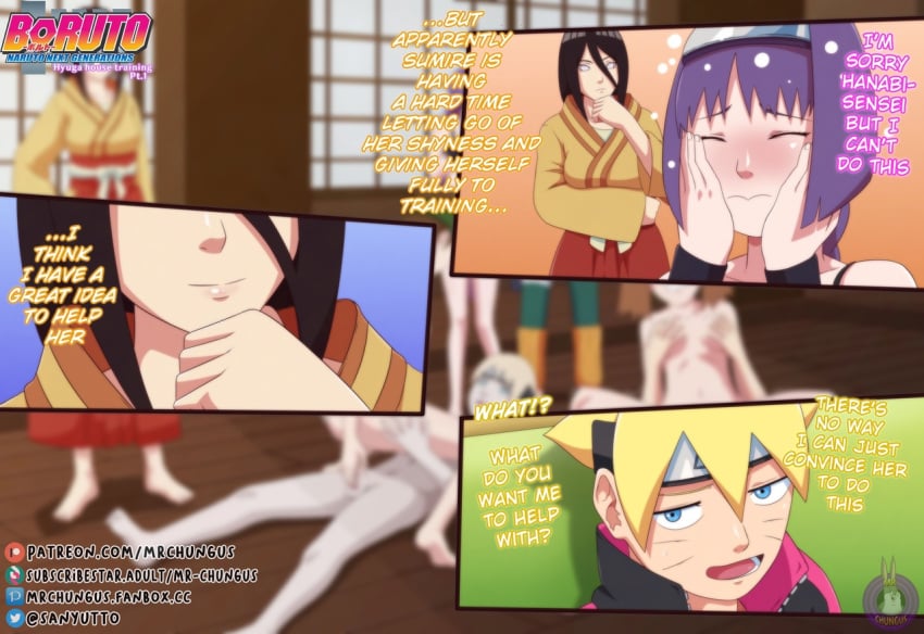 1boy boruto:_naruto_next_generations commentary dialogue english_text female hyuuga_hanabi izuno_wasabi kakei_sumire kaminarimon_denki male metal_lee mrchungus multiple_girls naruto naruto_(series) suzumeno_namida text uzumaki_boruto yamanaka_inojin