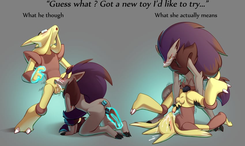 absurd_res alakazam anal anal_sex anthro balls blowjob bodily_fluids cubow cum cum_in_mouth cum_inside cum_on_face dildo dominant dominant_female duo fellatio female feral genital_fluids hi_res humanoid_genitalia male male/female male_penetrated nintendo noire_the_zoroark oral pegging penetration penile penis pokémon_(species) pokemon pokemon_(species) sex sex_toy sex_toy_in_ass sex_toy_insertion sex_toy_penetration strap-on telekinesis testicles toying_partner upside-down video_games zener zoroark