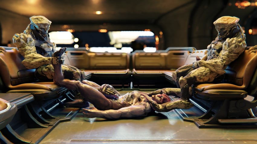 3d_(artwork) alien angara anthro digital_media_(artwork) erection feet foot_fetish foot_play footjob genitals group hi_res jaal_ama_darav kett_(race) male male/male mass_effect mass_effect_andromeda nude penis ralic_turman sex video_games