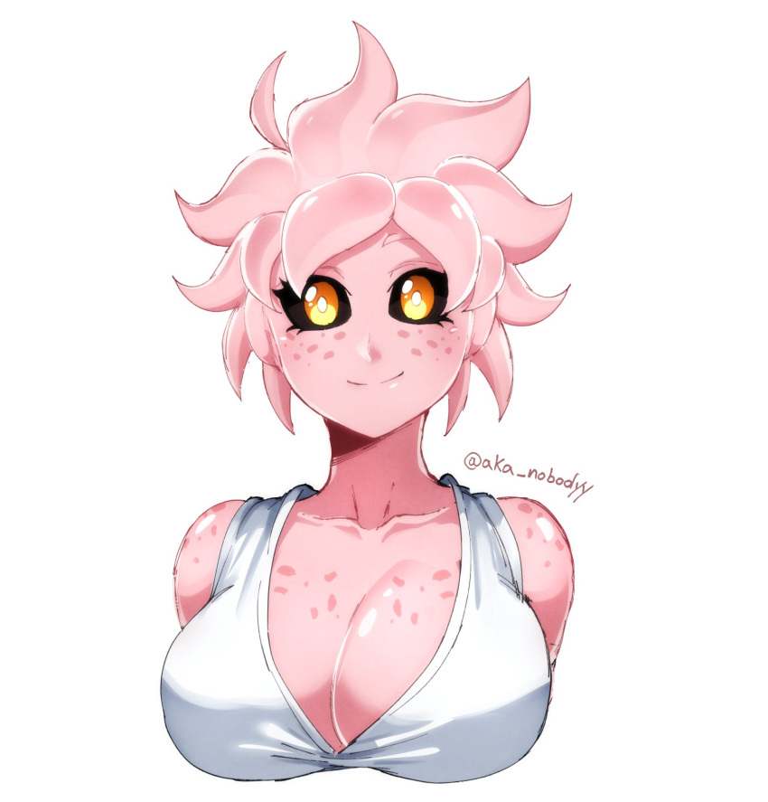 aka_nobodyy bikini_top breasts dragon_ball dragon_ball_xenoverse female female_majin majin monster_girl nashi_(aka_nobodyy) original_character pink_body pink_hair smile solo_female