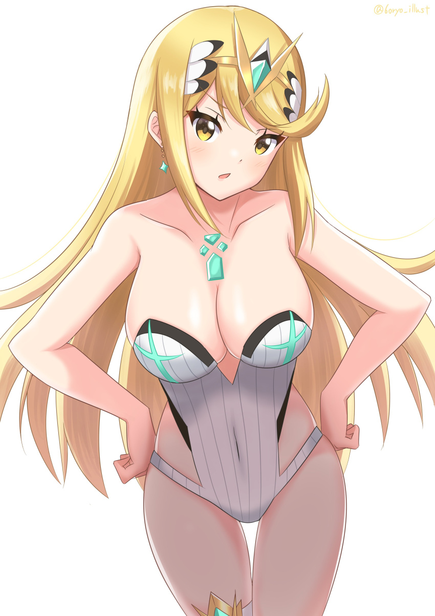 6oryo_illust alternate_costume breasts female mythra_(xenoblade) nintendo solo swimsuit tagme xenoblade_(series) xenoblade_chronicles_2