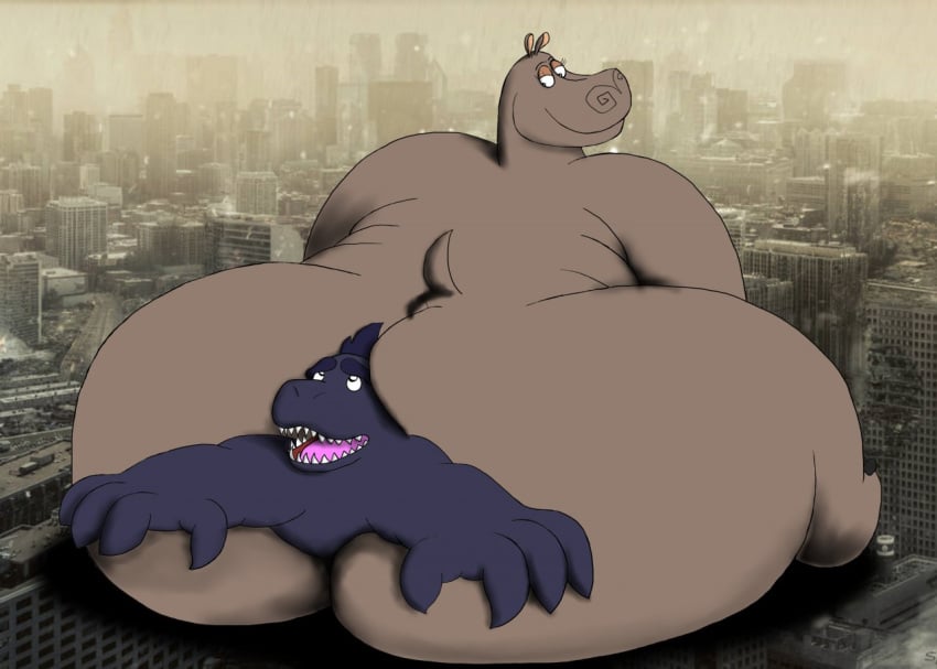 anal_vore anthro ass big_ass big_butt butt cityscape cn57 crossover destruction dreamworks fat female furry gloria_the_hippopotamus godzilla godzilla_(series) hippopotamid hippopotamus huge_ass huge_butt hyper hyper_ass hyper_butt kaiju looking_back macro madagascar_(series) male mammal obese obese_female overweight overweight_female reptile scalie smile ssbbw surprised vore what