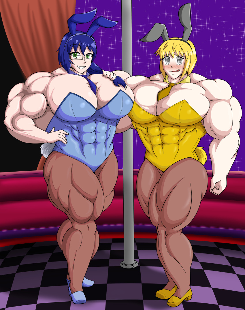 big_breasts big_muscles bunny_ears bunnysuit colored depraveddefense hachi_tanaka huge_breasts muscular_female nokozeze oc sophie_sapphire