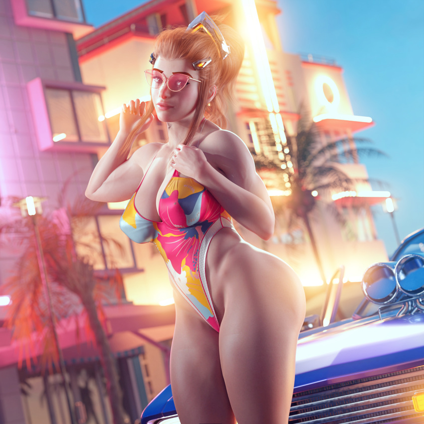 3d athletic_female breasts brigitte female fit_female muscular_female noahgraphicz overwatch solo swimsuit toned_female