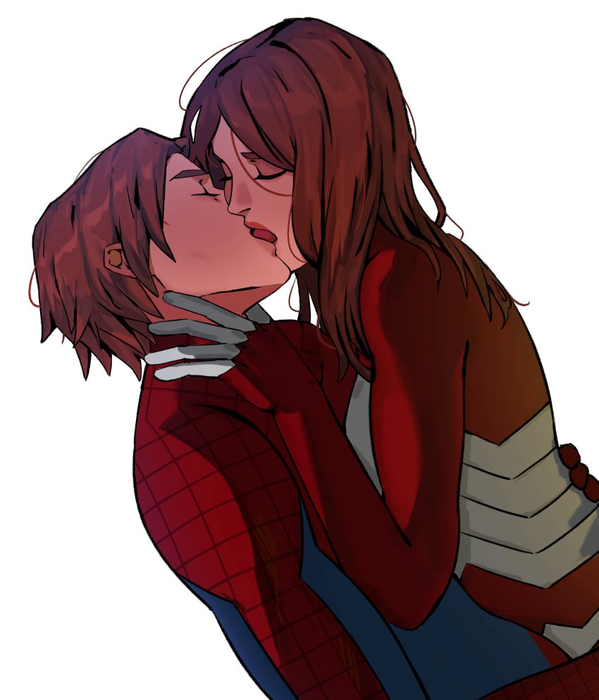 clone clonecest commission deep_kiss deep_kissing female human incest jessica_drew kandidaturoda kissing male marvel marvel_comics maskless pale_skin peter_parker romantic romantic_couple selfcest spider-man spider-man_(series) spider-woman straight_hair ultimate_marvel ultimate_spider-man ultimate_spider-woman white_background