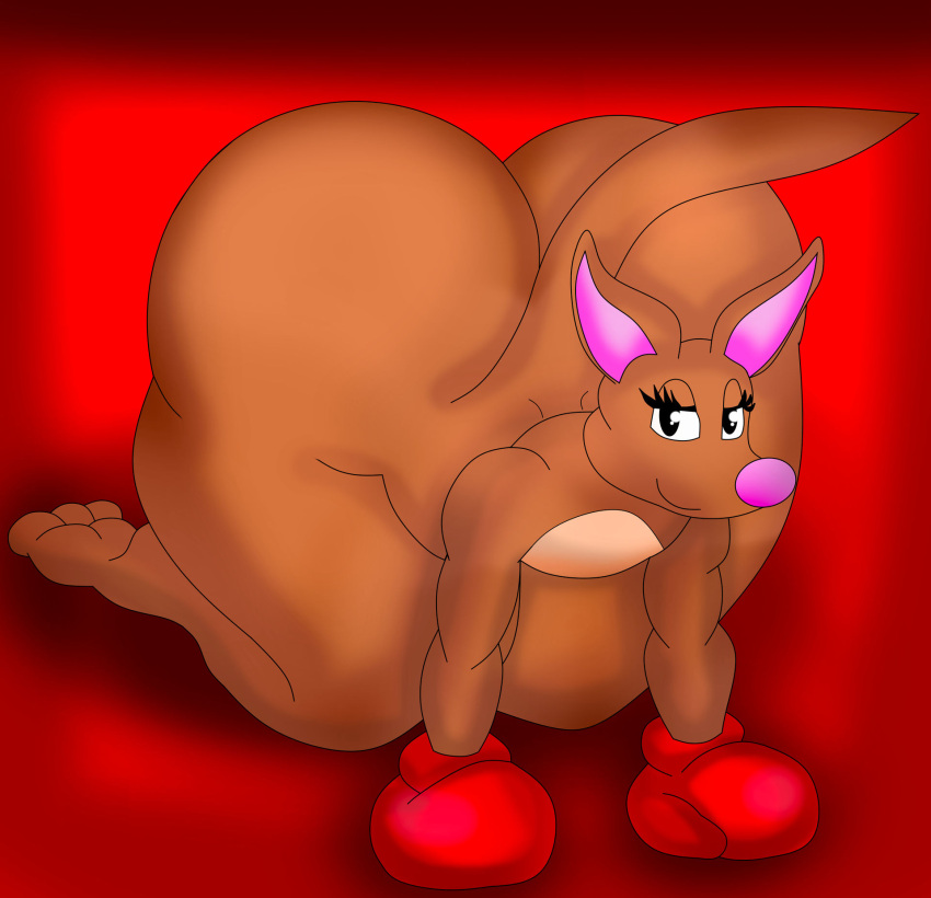 anthro ass big_butt boxing_gloves female furry gloves kangaroo kangy kdgamer015 looking_at_viewer marsupial oc red_boxing_gloves red_gloves solo