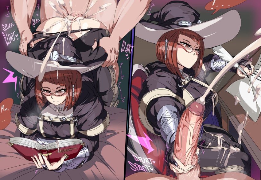 1girls ass bangs bent_over book busy captain_kirb cum cum_inside cum_on_body cum_on_breasts disinterested emotionless expressionless feather fire_emblem fire_emblem_awakening glasses handjob hat heavy_breathing jerking large_ass large_breasts medium_hair miriel_(fire_emblem) multitasking nintendo reading red_eyes red_hair sex torn_clothes uninterested writing