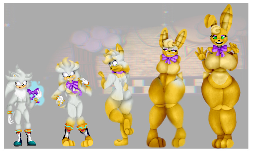 ass_expansion bimbo bimbofication breast_expansion chubby-dingo female five_nights_at_freddy's gender_transformation huge_ass huge_breasts identity_death mtf_transformation navel silver_the_hedgehog skin_color_change sonic_(series) species_transformation spring_bonnie spring_bonnie_(fnaf) takeover thick_thighs thigh_expansion transformation transformation_sequence wide_hips