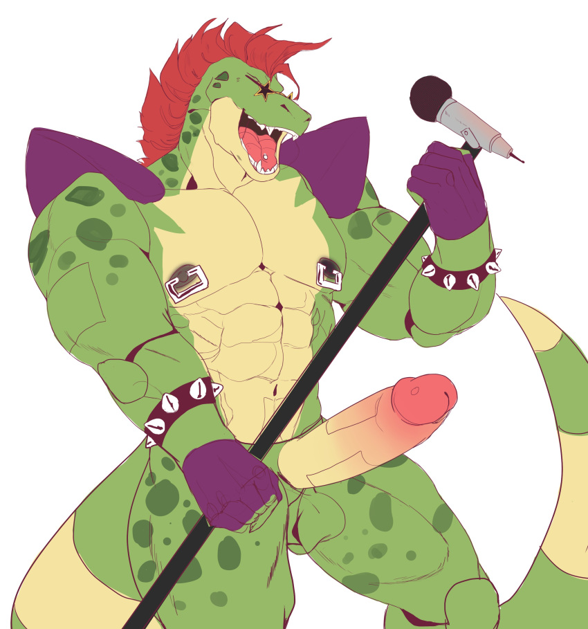 absurd_res alligator alligatorid anthro balls boner crocodilian erection eyewear five_nights_at_freddy's five_nights_at_freddy's:_security_breach genitals glasses green_balls green_body hair hi_res male male_only mammal microphone montgomery_gator_(fnaf) muscular nipples nude onensfw pecs penis piercing red_hair reptile scalie scottgames singer smile smirk solo ursid video_games