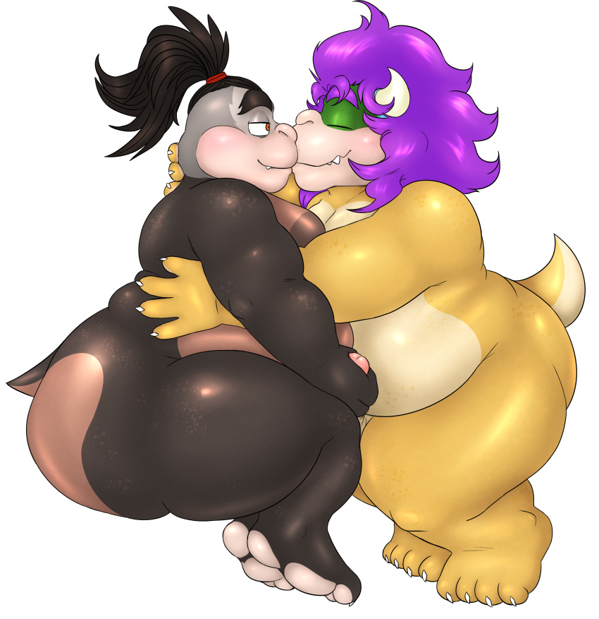 absurd_res alternate_universe anthro ass belly big_belly big_butt blush brown_body brown_countershading brown_skin claws closed_eyes countershading cute_fangs duo embrace fan_character fangs feet freckles gay hair handjob hi_res horn huge_butt kissing koopa koopaling lying madrik male male/male male_only mario_(series) moobs morton_koopa_jr. nintendo nood1e obese obese_anthro obese_male on_side orange_eyes overweight overweight_anthro overweight_male pawpads paws penile ponytail scalie sex shaded simple_background slightly_chubby tan_body tan_countershading thick_thighs toes video_games white_background yellow_body yellow_skin