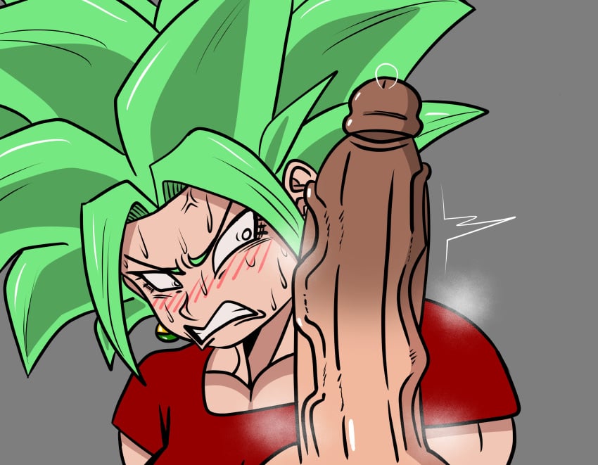 1boy 1girls cock_shock dragon_ball embarrassed green_hair kefla legendary_super_saiyan penis_awe skurigami super_form super_saiyan super_saiyan_2