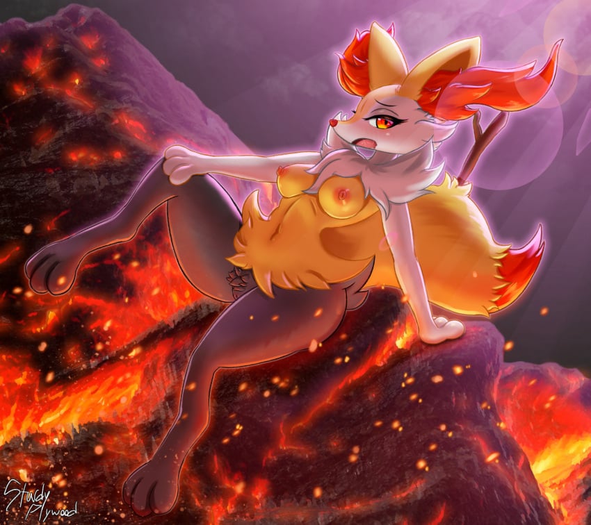 absurd_res anthro blush braixen breasts canid canine female female_focus female_only fur furry furry_only genitals hi_res looking_at_viewer mammal naked nintendo nipples nude pokémon_(species) pokemon pokemon_(species) pussy solo solo_female solo_focus sturdyplywood tail video_games