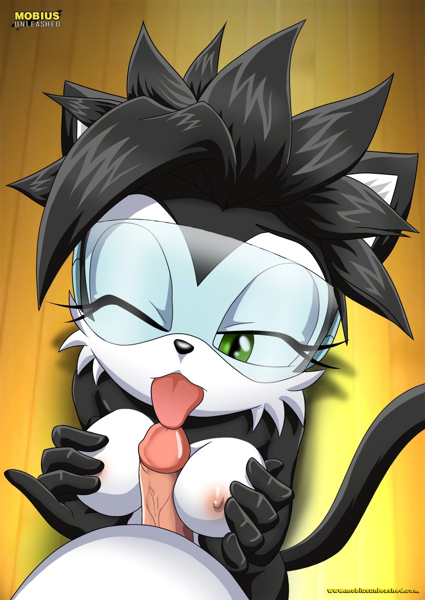 1boy 1girls archie_comics bbmbbf furry hershey_the_cat licking_penis licking_tip looking_at_viewer mobius_unleashed one_eye_closed paizuri palcomix pov pov_eye_contact protective_gear sega sonic_(series) titfuck titjob