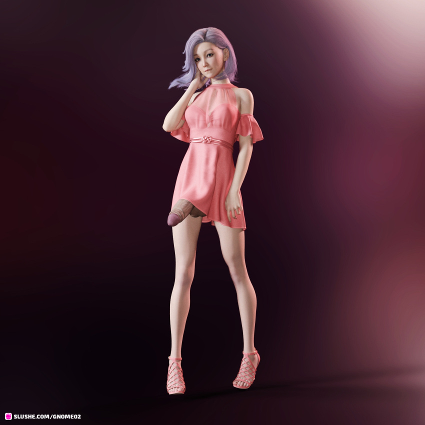 1futa 3d abstract_background dress dyed_hair erection_under_clothes erection_under_dress erection_under_skirt futa_only futanari gnome02 gray_hair grey_hair half-erect huge_cock looking_at_viewer medium_breasts penis penis_under_clothes pink_dress pinup simple_background slushe_(website) solo solo_futa standing white_hair