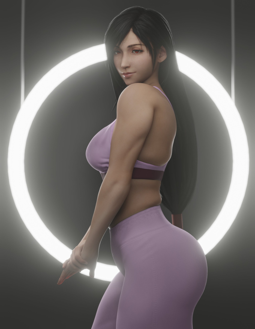 1girls 3d alternate_version_available ass athletic big_ass black_hair bottom_heavy dat_ass female female_only female_protagonist final_fantasy final_fantasy_vii final_fantasy_vii_remake fit fit_female human large_ass large_breasts light-skinned_female loligagger long_hair looking_at_viewer red_eyes seductive_look seductive_smile smile solo sports_bra studio_lights thick_thighs tied_hair tifa_lockhart tight_pants triceps workout_clothes