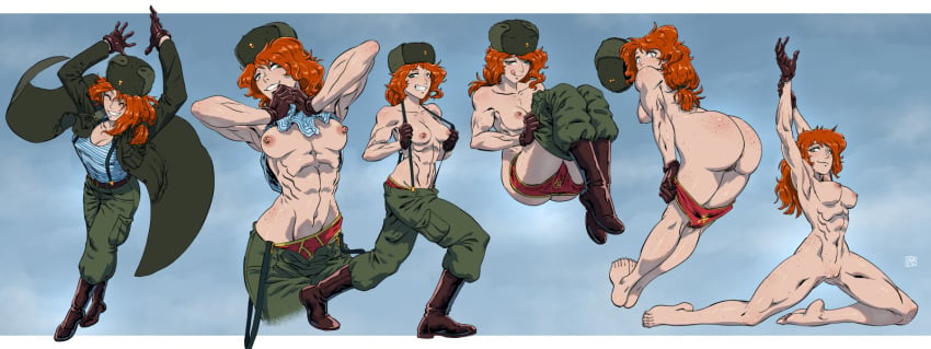 1girls abs astra_militarum barefoot blush feet female female_only freckles green_eyes guardswoman_(warhammer_40k) hammer_and_sickle imperial_guard imperium_of_man light-skinned_female muscular_female nude oca orange_hair original_character pussy rear_view seductive solo solo_female suspenders topless undressing ushanka valhallan_ice_warriors warhammer_(franchise) warhammer_40k