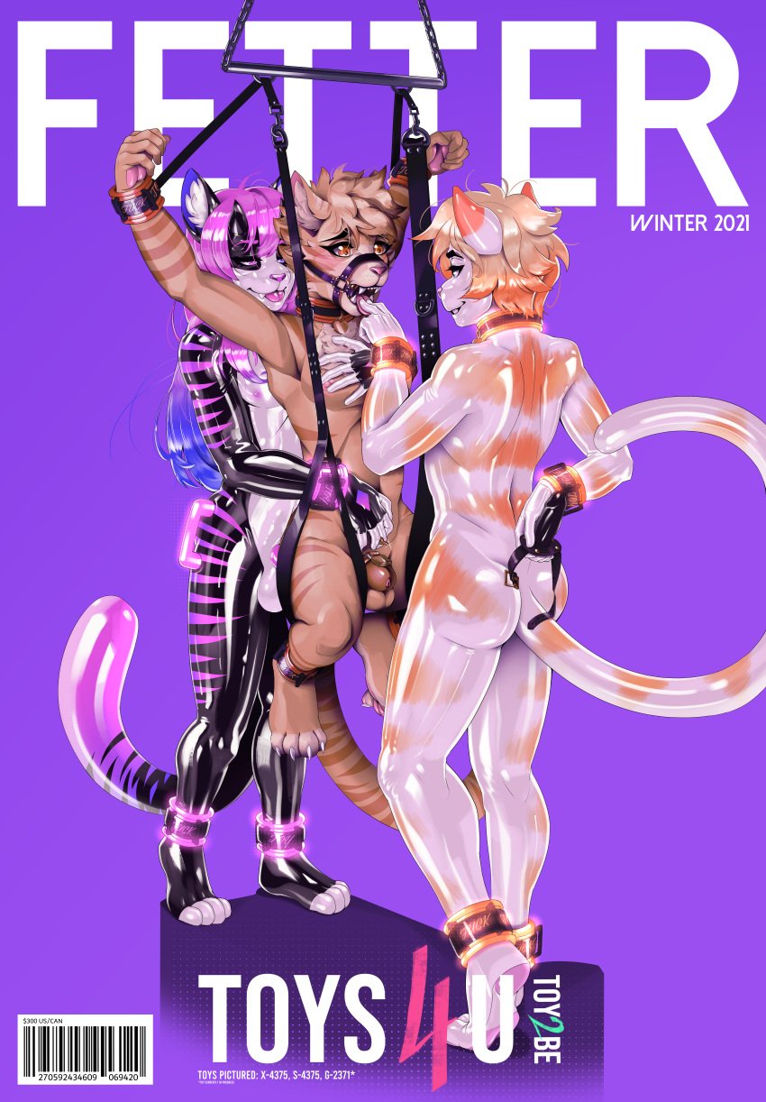 absurd_res anthro anthro_only bondage_gear bondage_straps chastity_cage chastity_device cock_gag cover furry gag gzi hi_res latex latex_skin lindelon magazine_cover s-4375 x-4375