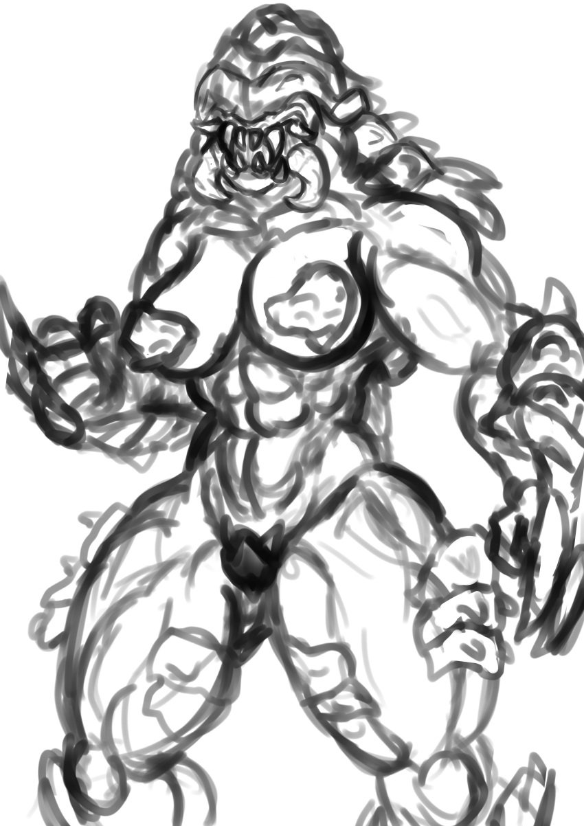 alien anthro anthro_only armor big_breasts breasts claws deep_rock_galactic female female_only glyphid glyphid_dreadnought insects muscular_anthro muscular_female muscular_thighs praetorian simple_background sketch thick_thighs