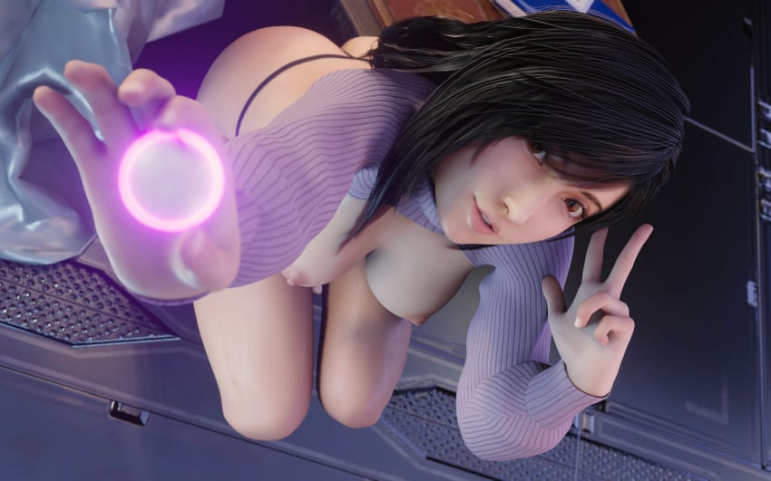 3d black_hair black_panties blender_(software) breasts female final_fantasy final_fantasy_vii final_fantasy_vii_remake looking_at_viewer maiden-masher materia panties red_eyes solo tifa_lockhart v