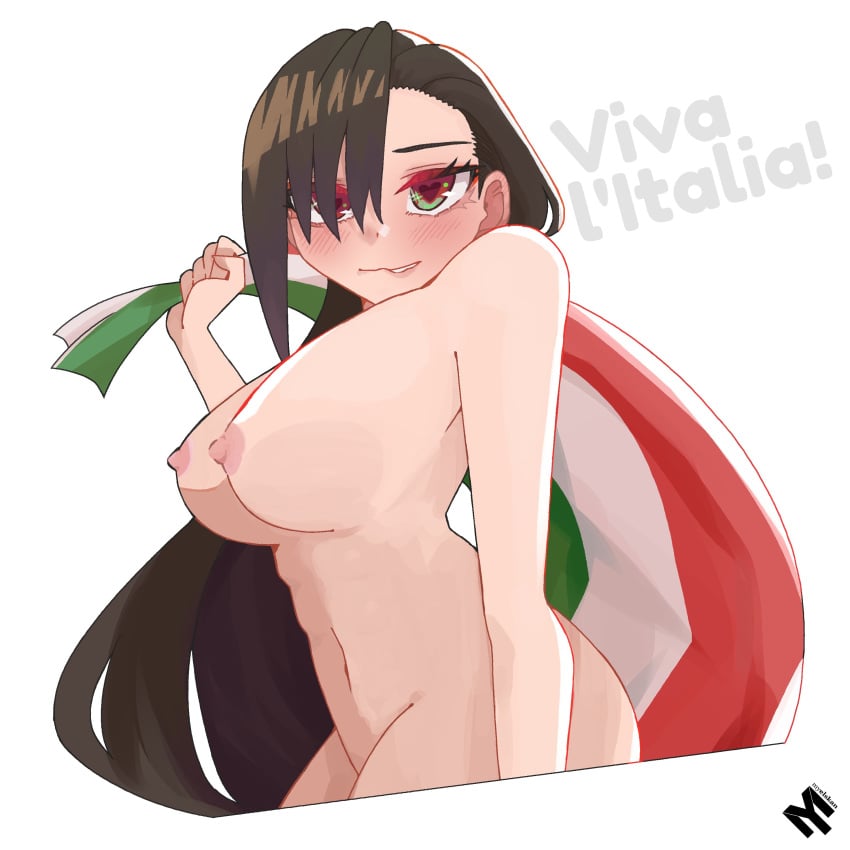 areolae black_hair bubble_butt busty dark_hair female female_focus final_fantasy final_fantasy_vii hourglass_figure italian_flag italian_senate_hack long_hair meme myelskan navel nipples red_eyes thick_thighs tifa_lockhart