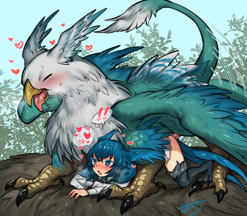 absurd_res ambiguous_penetration avian big_dom_small_sub blue_hair blush claws dominant dominant_feral duo female feral final_fantasy final_fantasy_xiv from_behind_position gryphon hair head_wings heart hi_res humanoid male male/female meteion mochi_taichi mythological_avian mythology penetration sex size_difference square_enix submissive submissive_humanoid video_games wings zoophilia