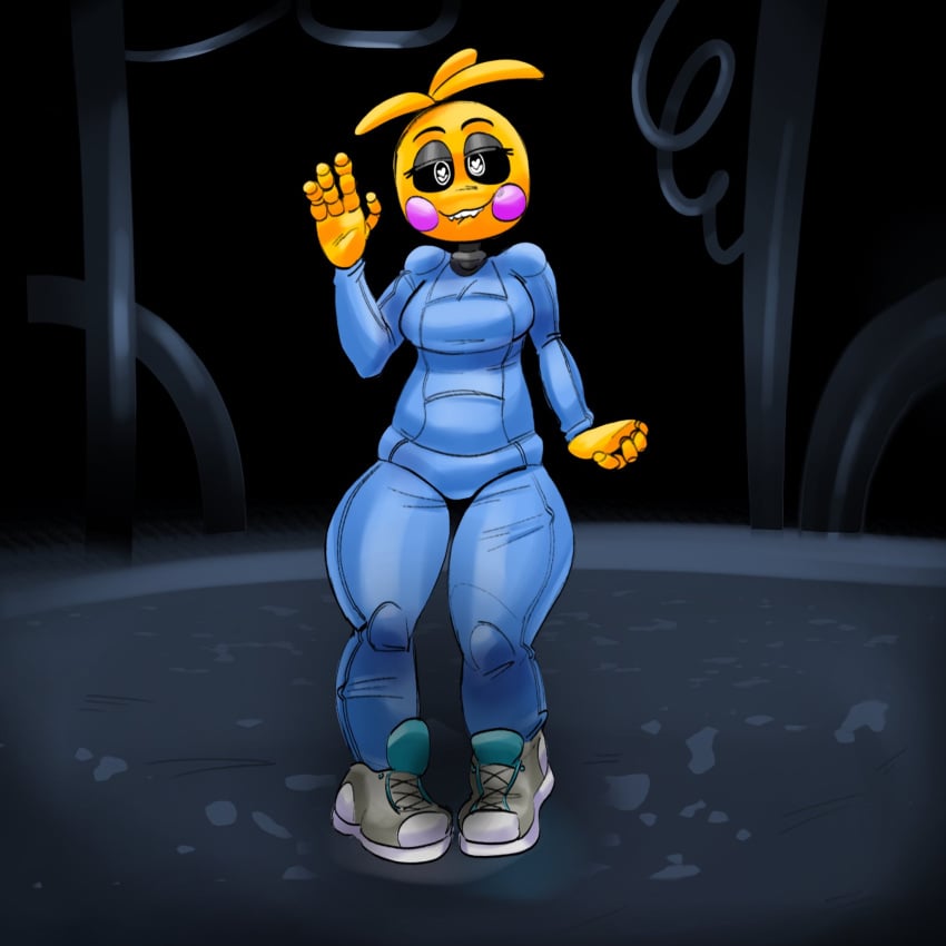 1girls animatronic biting_lip charlie_and_the_chocolate_factory chicken crossover crossover_cosplay five_nights_at_freddy's five_nights_at_freddy's_2 klomb0 metroid robot samus_aran_(cosplay) solo toy_chica_(fnaf) toy_chica_(love_taste) waving willy_wonka_and_the_chocolate_factory