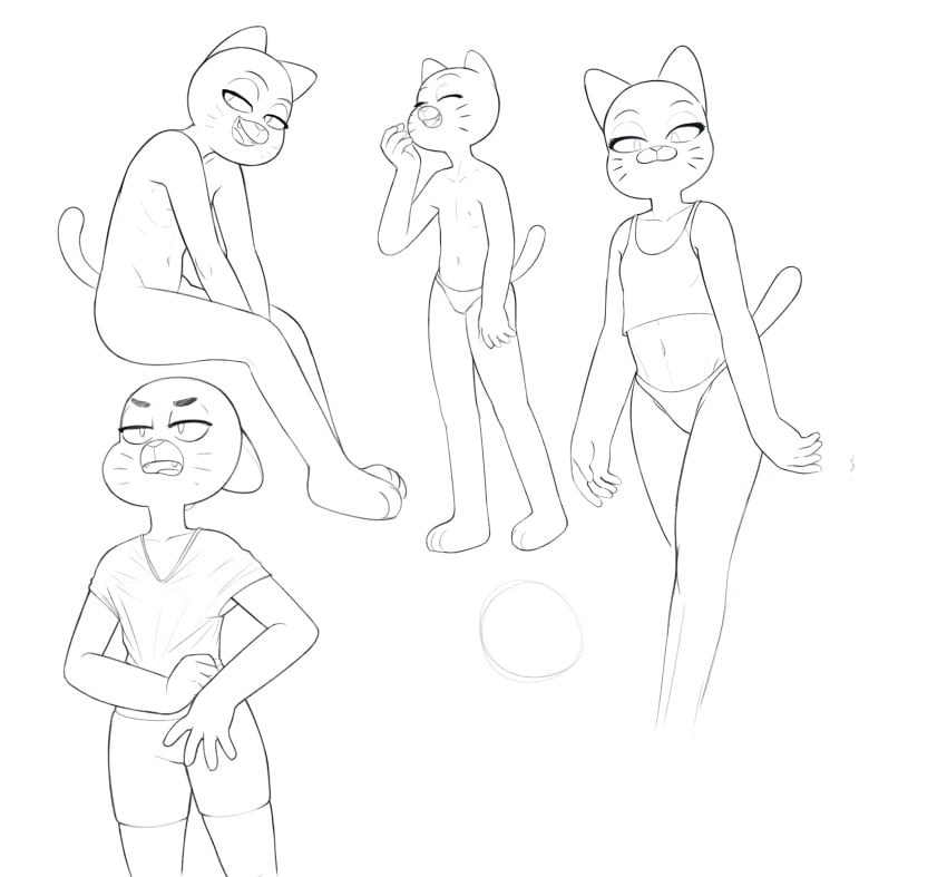 anthro cartoon_network clothed clothing domestic_cat drockdraw feline feline female flat_chested fur mammal mature_female nicole_watterson nipples nude panties shirt shorts tank_top the_amazing_world_of_gumball topless underwear