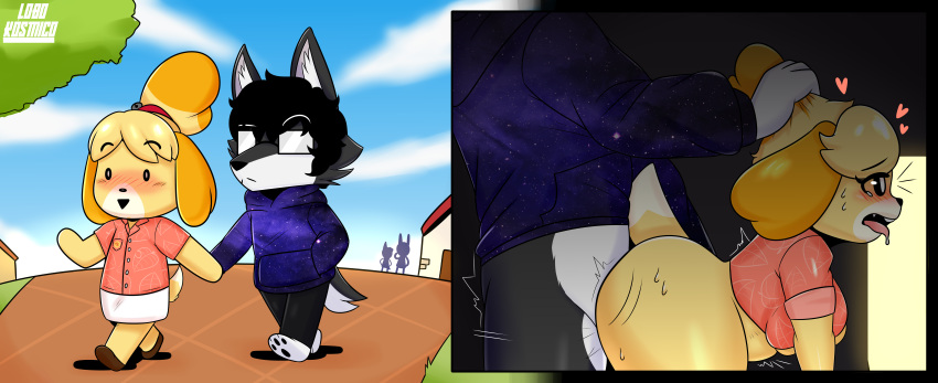 2020s 2021 absurd_res ahe_gao ambiguous_penetration animal_crossing anthro ass big_ass big_breasts big_butt big_dom_small_sub black_hair blush bodily_fluids breasts canid canine canis clothed clothing comic curvy_figure detailed_background dialogue digital_drawing_(artwork) digital_media_(artwork) domestic_dog dominant duo female female_penetrated fur grey_body grey_fur hair header header_box heart hi_res huge_thighs isabelle_(animal_crossing) larger_male lobo_(lobokosmico) lobokosmico looking_pleasured male male/female male_penetrating male_penetrating_female mammal moan nintendo nude open_mouth penetration pulling_hair sex shih_tzu shortstack simple_background size_difference smaller_female smaller_penetrated stomach_bulge sudden sweat text text_header thick_thighs topwear touching_hair toy_dog video_games villager_(animal_crossing) white_body white_fur wolf yellow_body yellow_fur