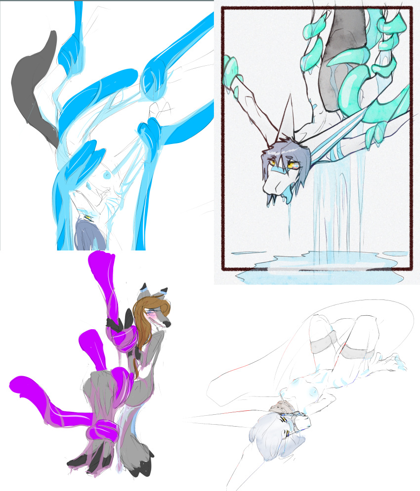 20_(skushi) absurd_res ambiguous_fluids anthro bondage bondage bound canid canine canis cybernetics cyborg female fish glowing hi_res machine mammal marine shark sketch_page skushi tentacle wolf