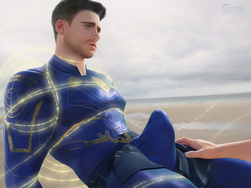 1boy 3d 3d_(artwork) abs actor alternate_version_available appasart black_hair boner celebrity disney erection eternals_(2021) eternals_(marvel_extraterrestrial_race) handjob human human_only ikaris light-skinned_male light_skin male_only marvel marvel_cinematic_universe muscular muscular_male pecs pectorals richard_madden superhero tight_clothes tight_clothing