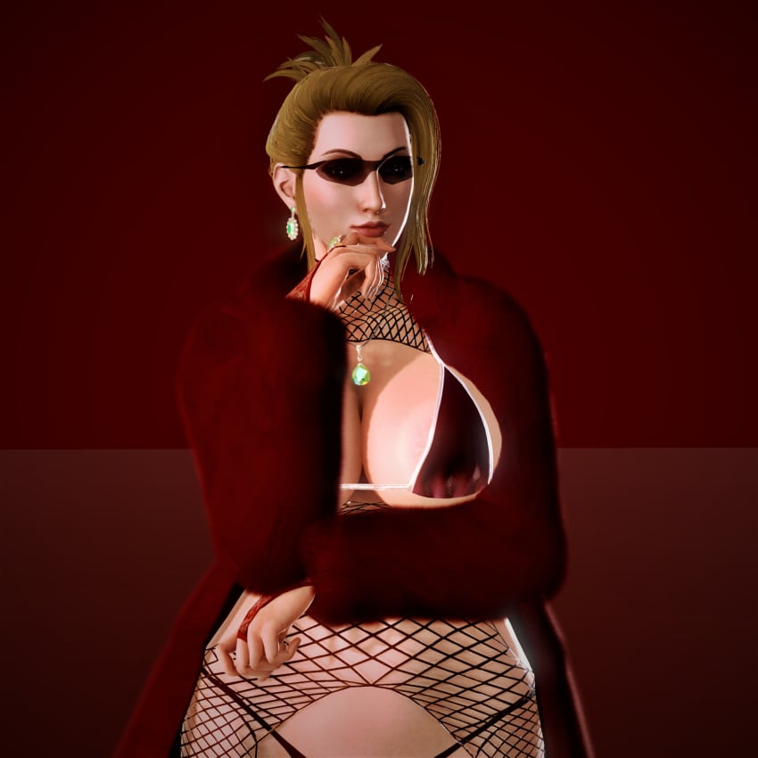 3d alternate_costume blonde_female clothed clothed_female final_fantasy final_fantasy_vii honey_select kirinonsfw milf red_background scarlet_(ffvii)