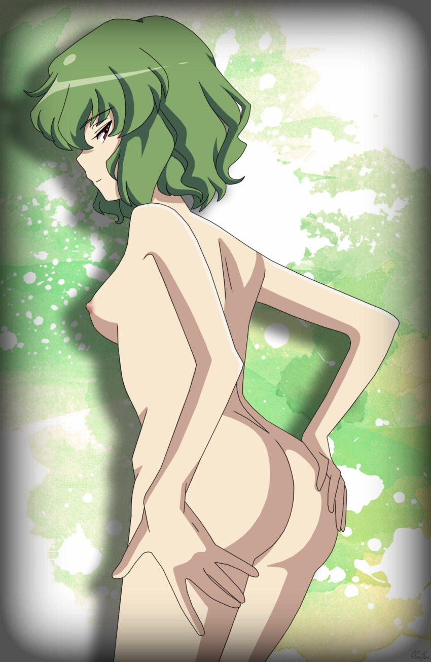 1girls bare_back big_butt breasts butt eyebrows_visible_through_hair green_hair hands_on_own_butt light-skinned_female looking_back naked nipples nude nude_female red_eyes remyfive_(artist) solo solo_female the_memories_of_phantasm touhou yuka_kazami