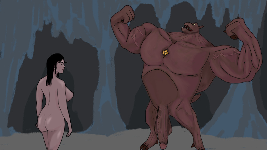 1boy 1girls anthro flaccid huge_balls huge_cock huge_muscles humanoid_penis large_ass large_breasts large_penis light-skinned_female monster muscle_growth penis_growth scooby-doo scrappy-doo the_starman transformation worship