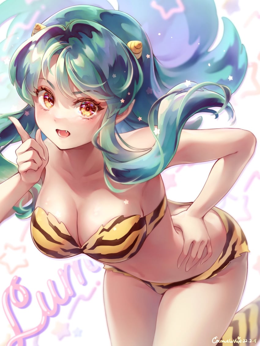 female female_only green_hair horns long_hair lum oni_female oni_girl revealing_clothes tagme tiger_print urusei_yatsura