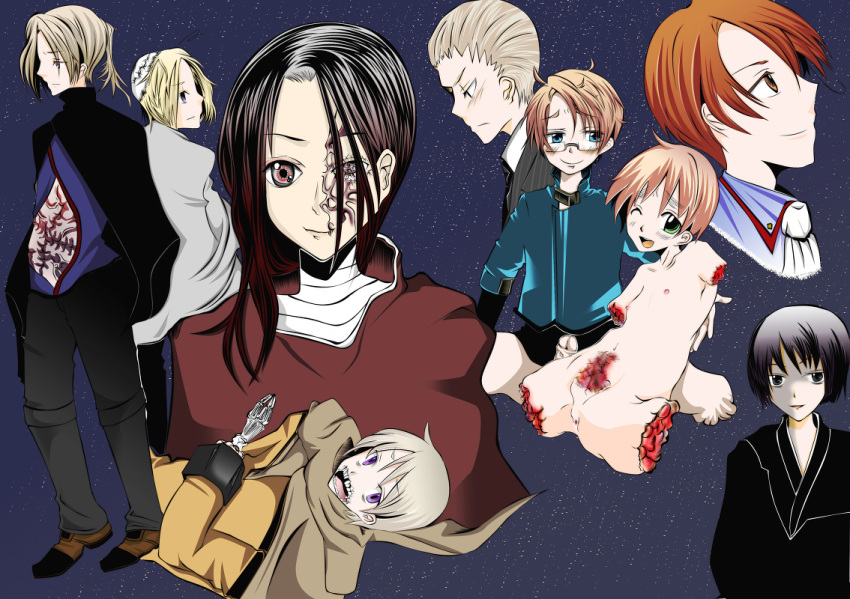 alfred_jones america_(hetalia) amputation arthur_kirkland axis_powers_hetalia canada_(hetalia) china_(hetalia) dismemberment england_(hetalia) feliciano_vargas france_(hetalia) francis_bonnefoy germany_(hetalia) gore honda_kiku injury italy_(hetalia) ivan_braginski japan_(hetalia) ludwig_weillschmidt male_only matthew_williams multiple_boys russia_(hetalia) wang_yao wound