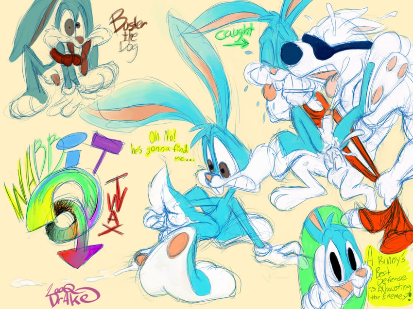 anthro arnold_the_pit_bull blue_fur buster_bunny canine dog fur furry looqdrake male male_only mammal rabbit tagme tiny_toon_adventures