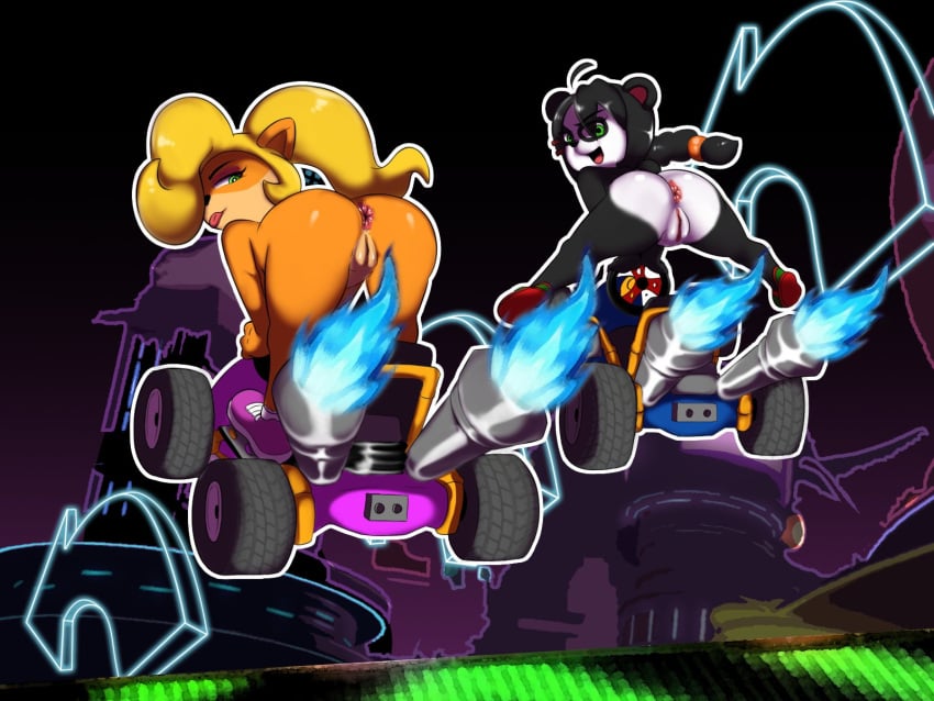 2girls anthro anus ass coco_bandicoot crash_(series) crash_team_racing_nitro-fueled fat_ass fur furry kart pussy scrabble007 yaya_panda