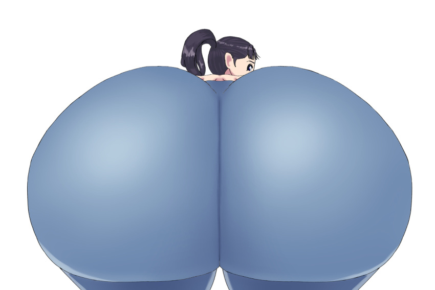 1girls 2019 ass ass_focus big_ass blue_clothing blue_eyes character_request looking_at_viewer looking_back meda_moso ponytail pov presenting_ass yoga_pants