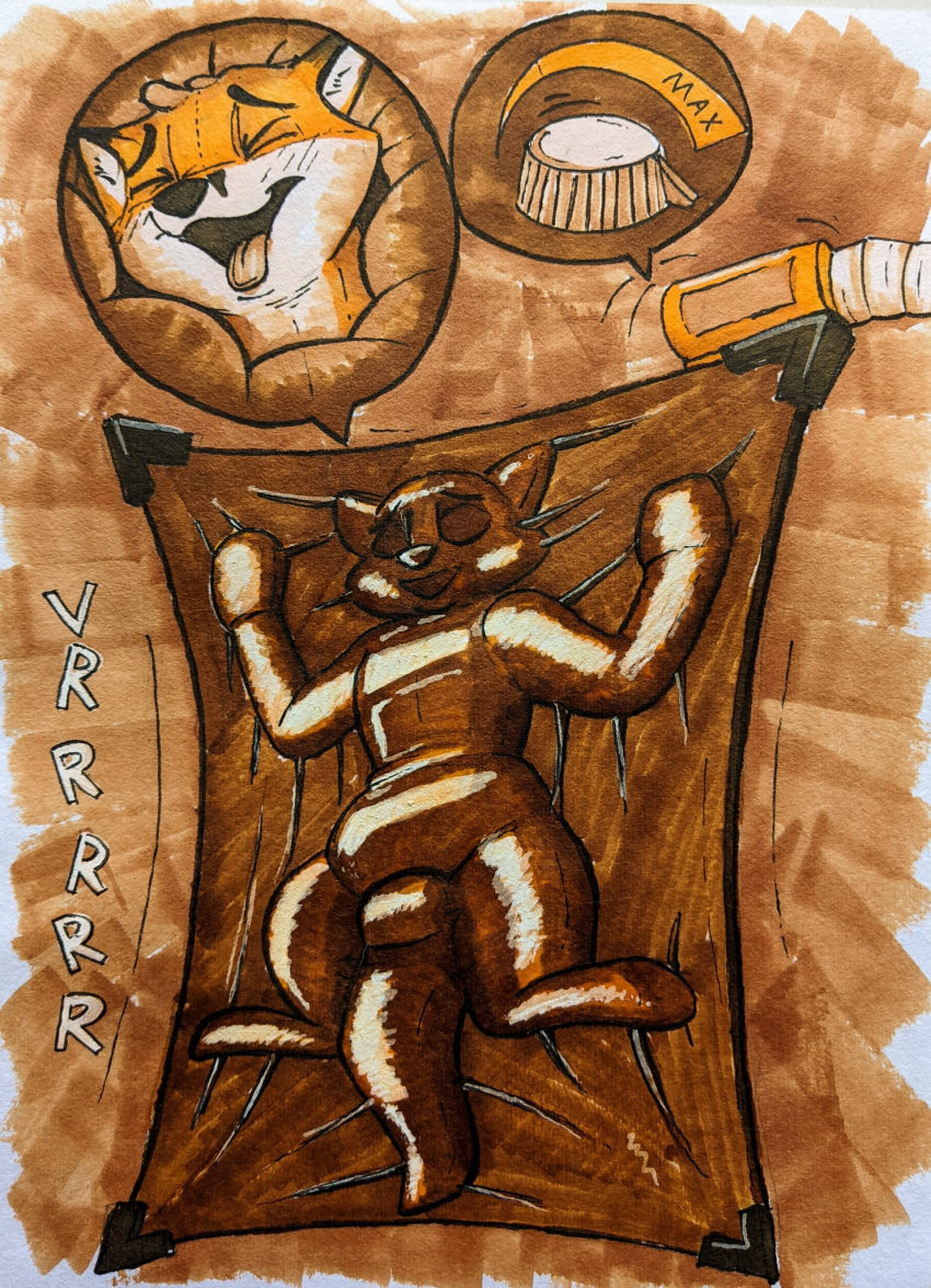 2021 anthro bondage bound canid canine encasement fox hi_res male mammal null_bulge plushie ranfox rubber solo submissive submissive_male sushiotter_(artist) traditional_media_(artwork) trapped vacuum vacuum_bed